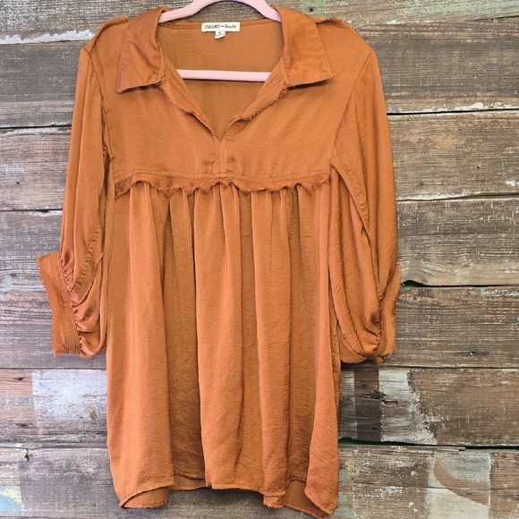 Charmed Hearts Tops - Charmed Hearts Peasant Blouse in Rust Orange, Size XL